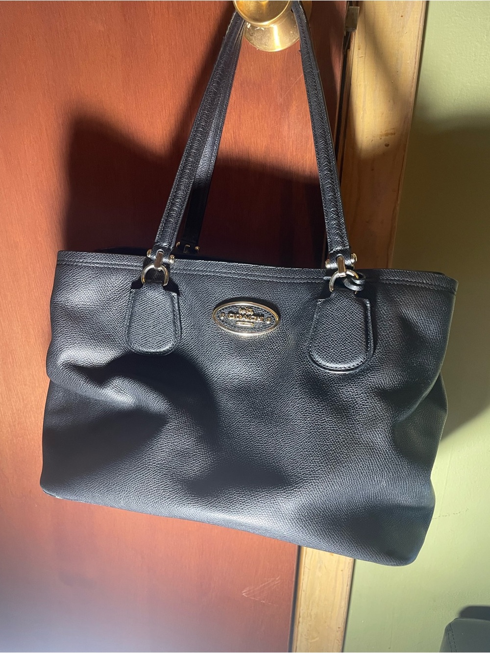 Coach Black Pebbled Leather Shoulder Tote with Gold Logo